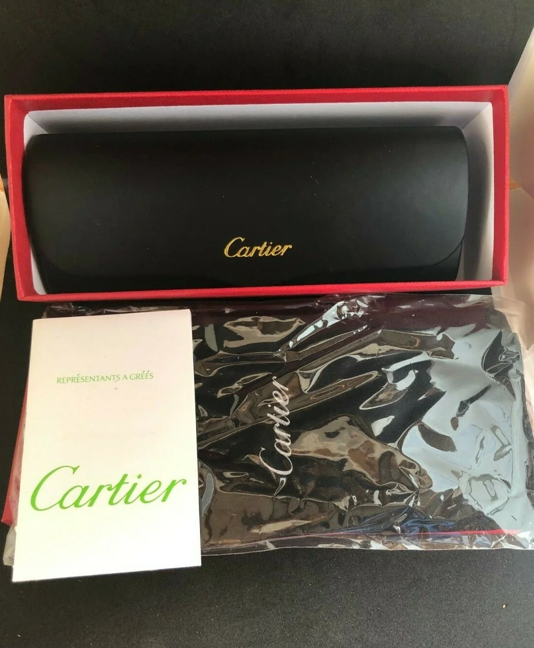 CARTIER Eyeglasses Hard Case BOX/CASE Black Leather FRANCE Magnetic Closure. New