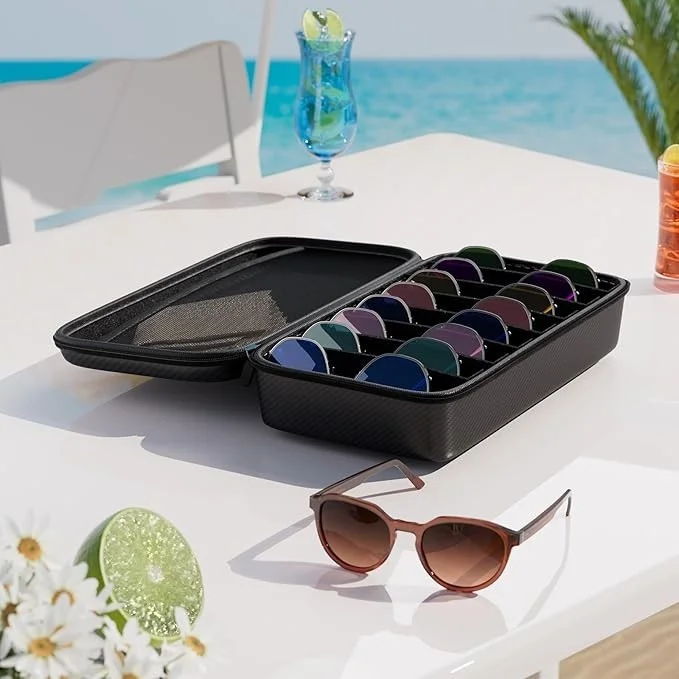 Travel Sunglasses Organizer​,​ Hard Shell​ Sunglass Case Adjustable Slots 3