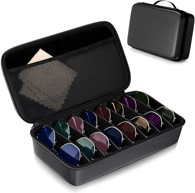 Travel Sunglasses Organizer​,​ Hard Shell​ Sunglass Case Adjustable Slots 4